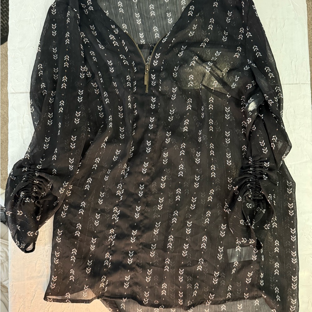 Maurices Black Sheer Blouse with White Patterns